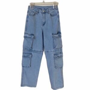 United We Stand U Jeans Light Blue Baggy Wide Leg Cargo Jeans Size 5